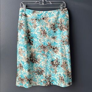 NWT TALBOTS pencil skirt size 10 Floral turquoise blue and brown floral